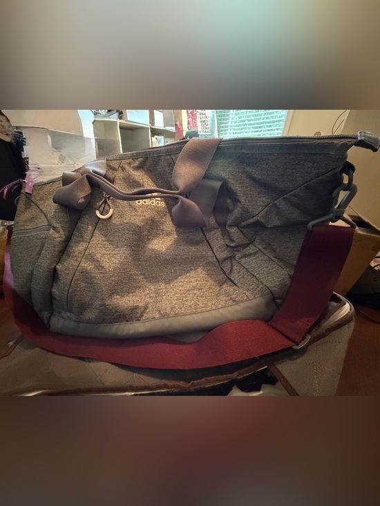 adidas Handbags - adidas Gray Duffel Shoulder Bag with Maroon Strap
